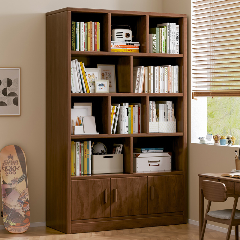 Tablero ecológico de madera sólida estante de libros estante de almacenamiento al suelo simple armario contra la pared armario de almacenamiento de sala de estar almacenar armario de libros domésticos