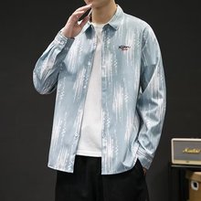 长袖衬衫男士春秋季宽松痞帅青少年男装上衣翻领衬衣薄外套潮免烫