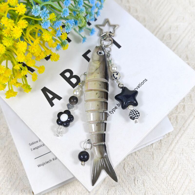 Fish Keychain Bionic Fish Lure Keychain Ocean Small Fish Multi-Section Fish Lure Bag Pendant Cross-Border