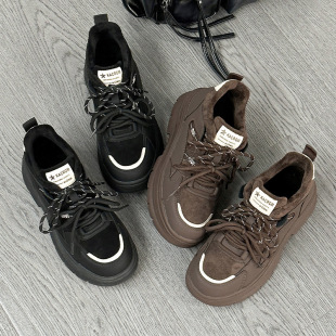 Fleece-Lined Thick Women's Cotton Shoes 2024 Autumn Korean Fashion Thick-Soled Height-Increasing Non-Slip Suede Versatile Shoes for Autumn and Winter
