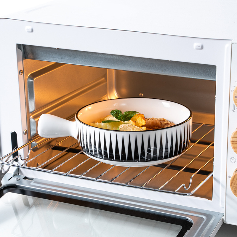 烤盘烤箱专用陶瓷碗烘培盘赫本风手柄碗水果沙拉碗宿舍泡面碗带柄