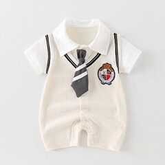 2025年婴儿夏装男宝宝连体衣夏季薄款开衫短袖网红哈衣帅气夏