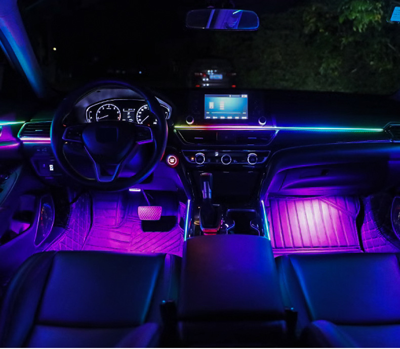 Universal Car Interior Hidden Acrylic Ambient Lighting with Color-Changing Effect, No Wiring Required, One-To-Eight App Dual Control
