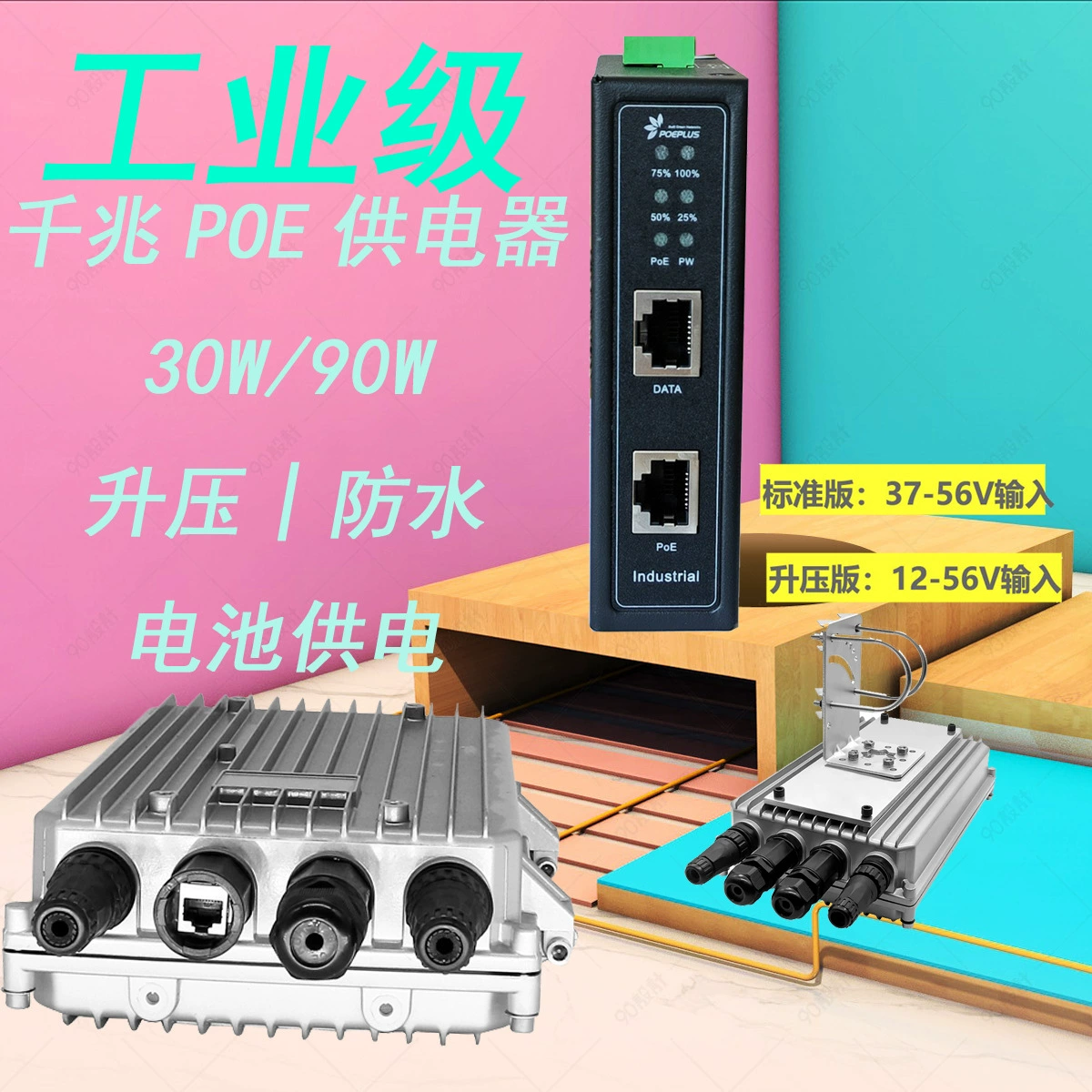 30W | 90W Стандартный гигабитный промышленный POE инжектор/POE источник питания/IP65 водонепроницаемый POE модуль