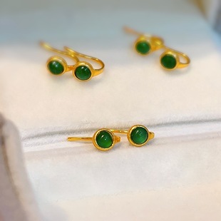 Natural Jade Ear Hook 925 Silver Jewelry Small Bulb Earrings s925 Light Luxury Gift Jewelry Live Supply