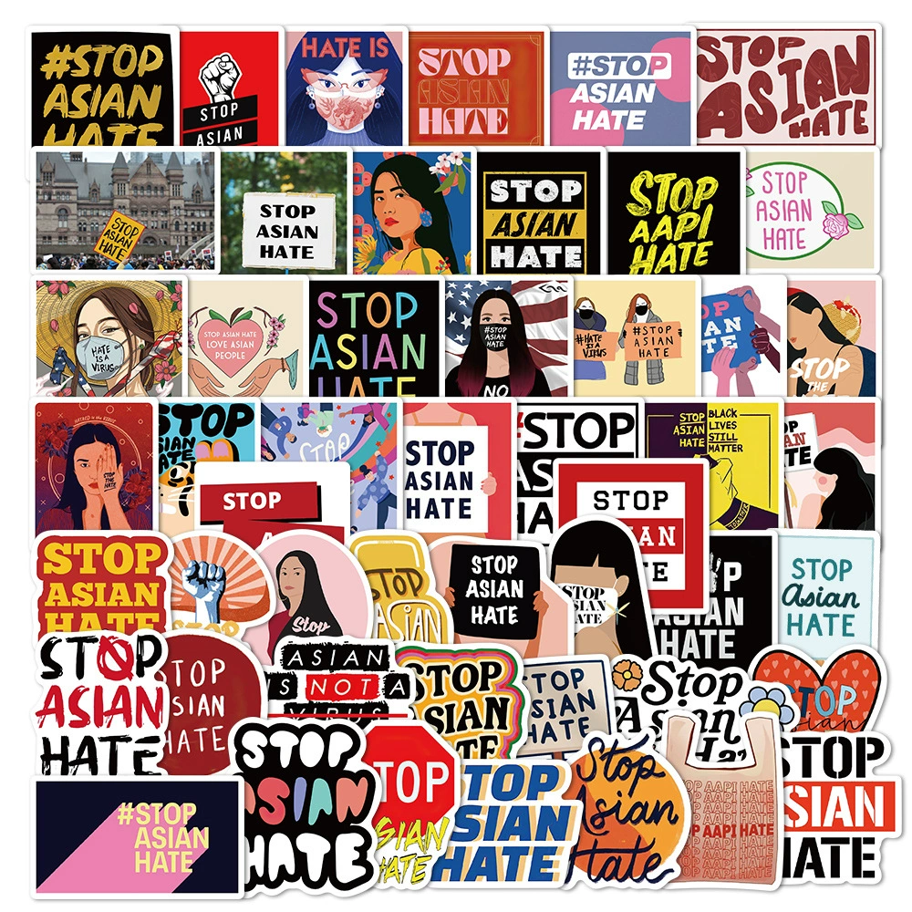 50 штук Остановить ненависть Азиатская остановка Азиатская ненависть наклейки со слоганом водонепроницаемые клейкие граффити наклейки