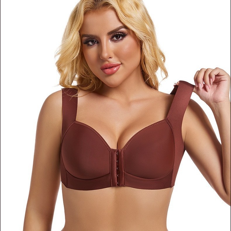 Botón delantero transfronterizo hermoso sujetador de talla grande con espalda brillante estilo delgado recogido sin anillo de acero hebilla delantera ropa interior sujetador antiflacidez para mujer