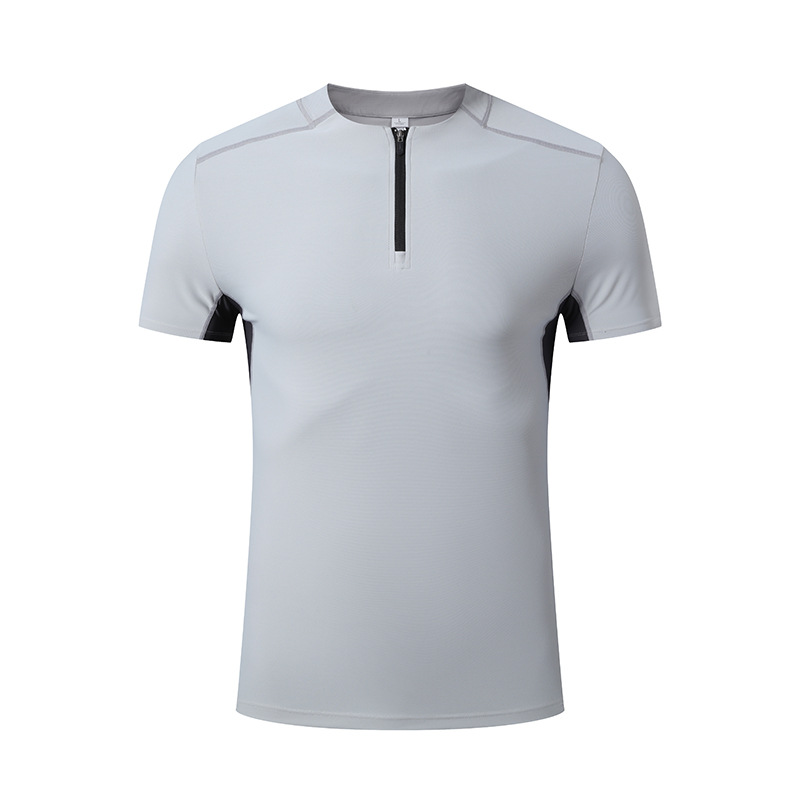 Los deportes de verano de los hombres de secado rápido cuello de pie media cremallera de manga corta de entrenamiento de tenis blanco pequeño cuello camiseta POL en stock generación pelo
