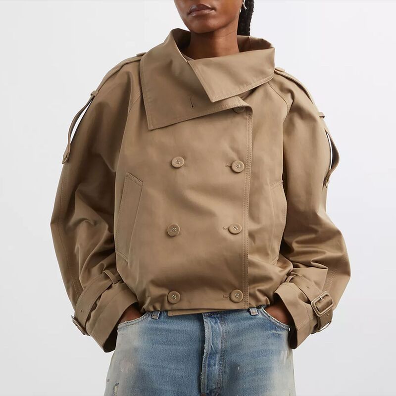 British Style Workwear Jacket for Women 2026 Summer New Retro Lapel Short Double-Breasted Oversized Trench Coat Trend