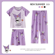 三件套儿童睡衣新款夏季薄款短袖长裤男女童中大童春秋家居服批发