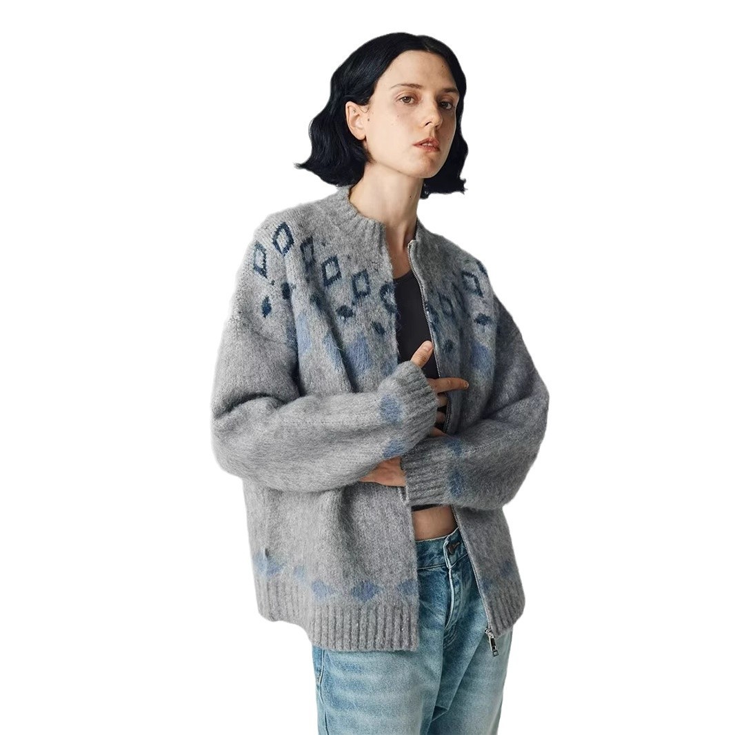 2024 otoño y invierno nuevo cardigan suéter pareja americana ropa de vestir retro casual jersey de punto abrigo de hombre