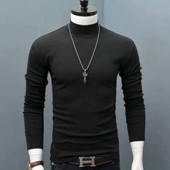 男性の長袖のシャツの半高襟の格好いい保温の底のシャツの純色の中で秋の上着を掛けて韓国版のtシャツを修理します。