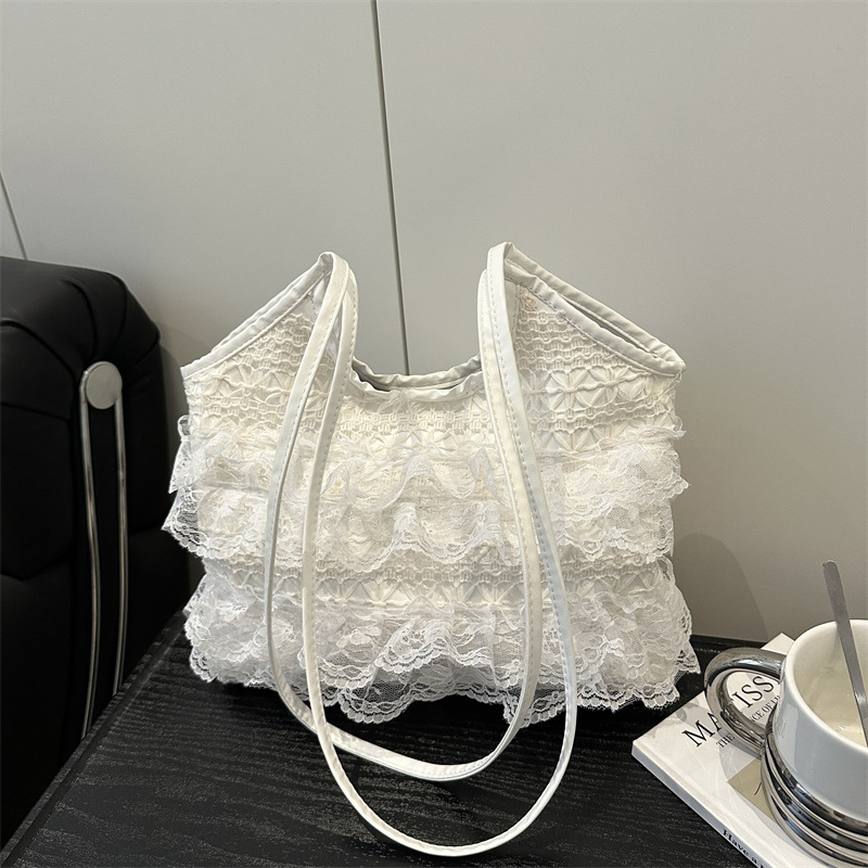 Bolso Tote de diseño de nicho, ocio de verano, vacaciones, encaje de hadas, malla, axila, bolso femenino de un solo hombro, gran capacidad