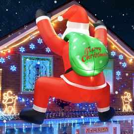 跨境专供圣诞节爬墙挂窗老人带LED灯户外圣诞装饰充气背包老人