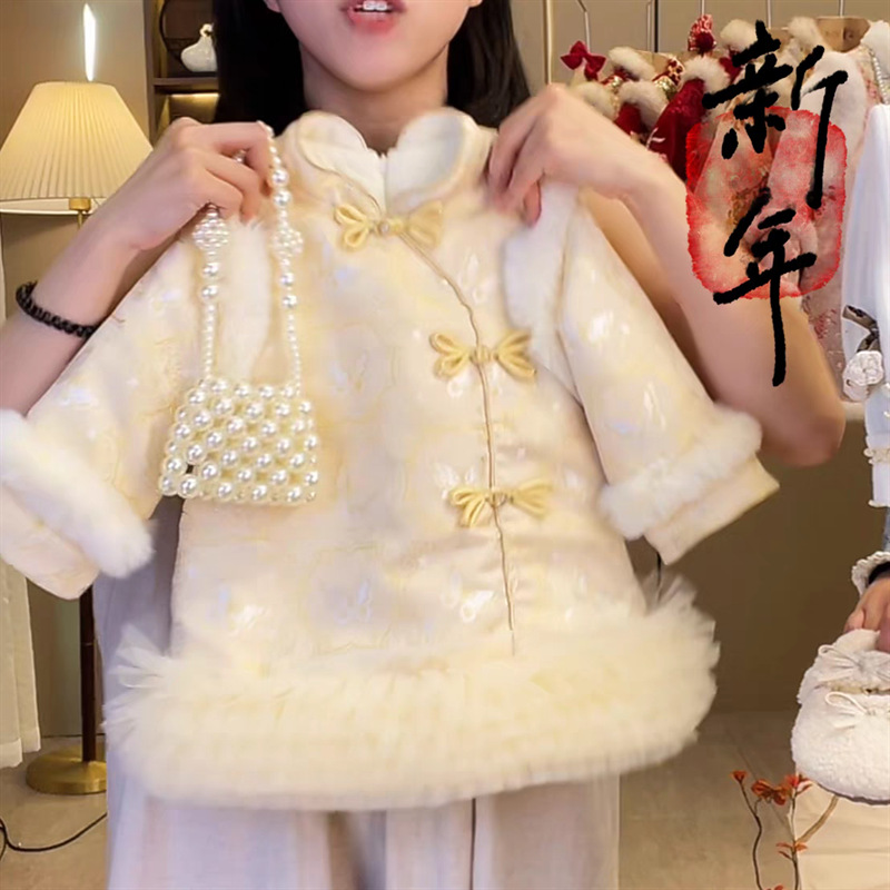 Qi Qiqiu niñas vestidos de Año Nuevo Tang vestidos de Año Nuevo Han vestidos de otoño y invierno niños vestidos de Año Nuevo de veludo grueso estilo chino cheongsam