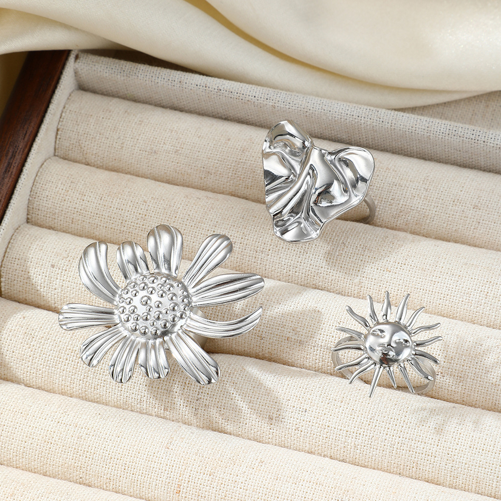 Sun, Flower Pattern Wholesale Jewelry Basic Simple Style Sun Flower 304 Stainless Steel Plating Open Rings