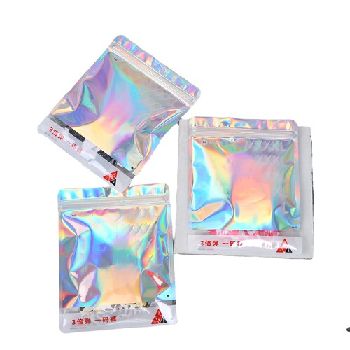 Customized laser ziplock bag Rainbow film aluminum foil data cable jewelry bag Laser self-adhesive bag plastic ziplock bag