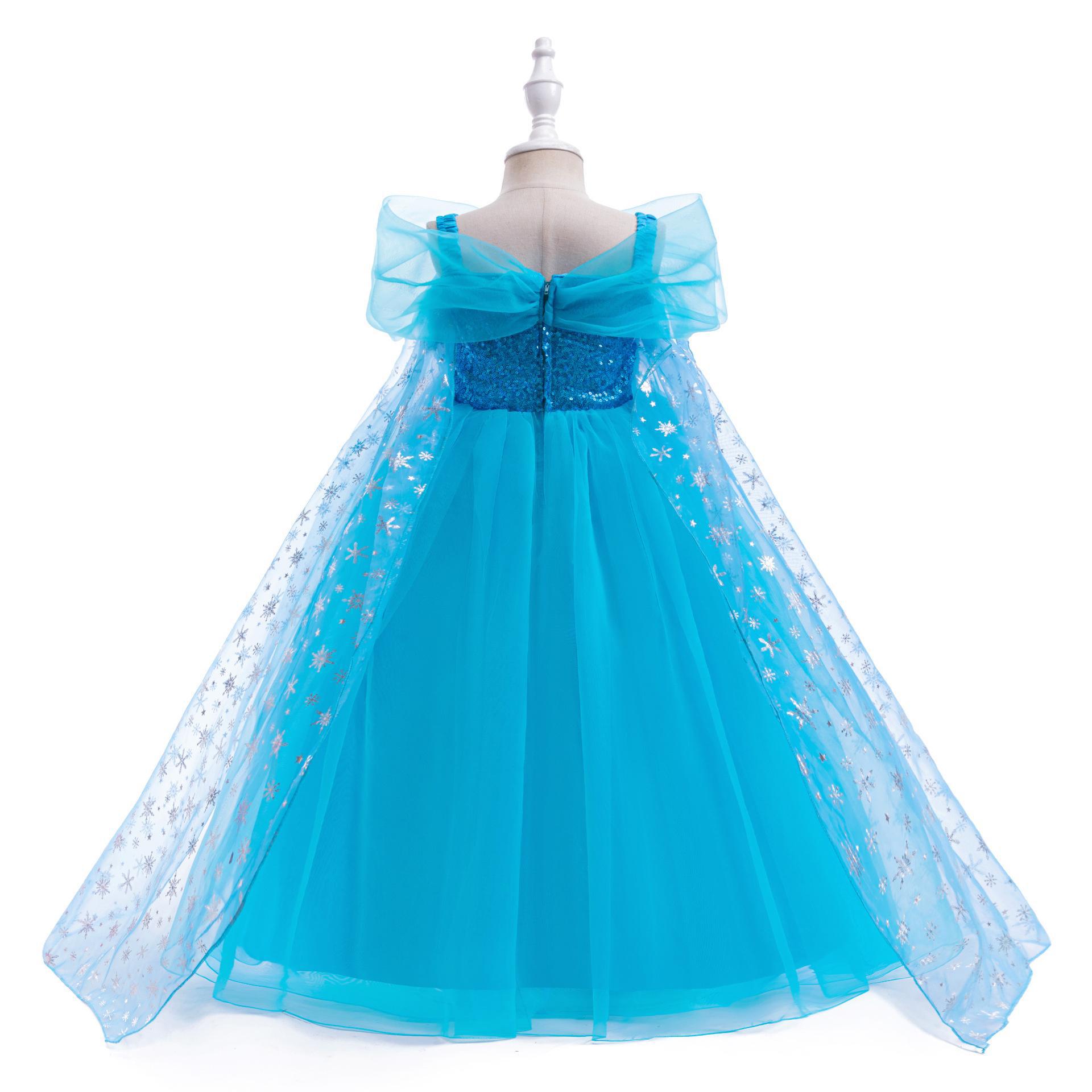 Ropa de niños nuevo vestido de princesa de nieve, vestido de chapa, vestido de vestido largo, vestido de niños