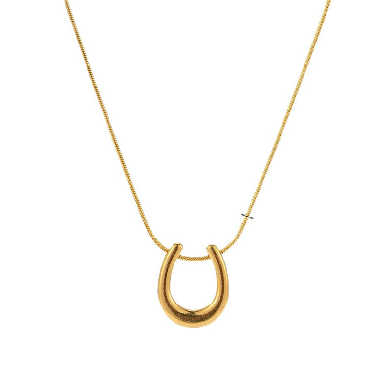Collier pendentif fer à cheval en forme de U haut de gamme en acier titane pour femme, chaîne clavicule simple et polyvalente_voghion.com