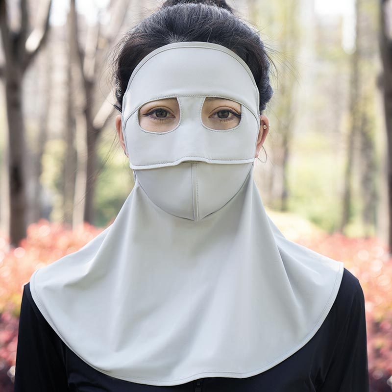 Summer Sun Protection Mask UV Face Mask Full Face Sunshade Panda Style Fishbone Design Non-Transfer Makeup
