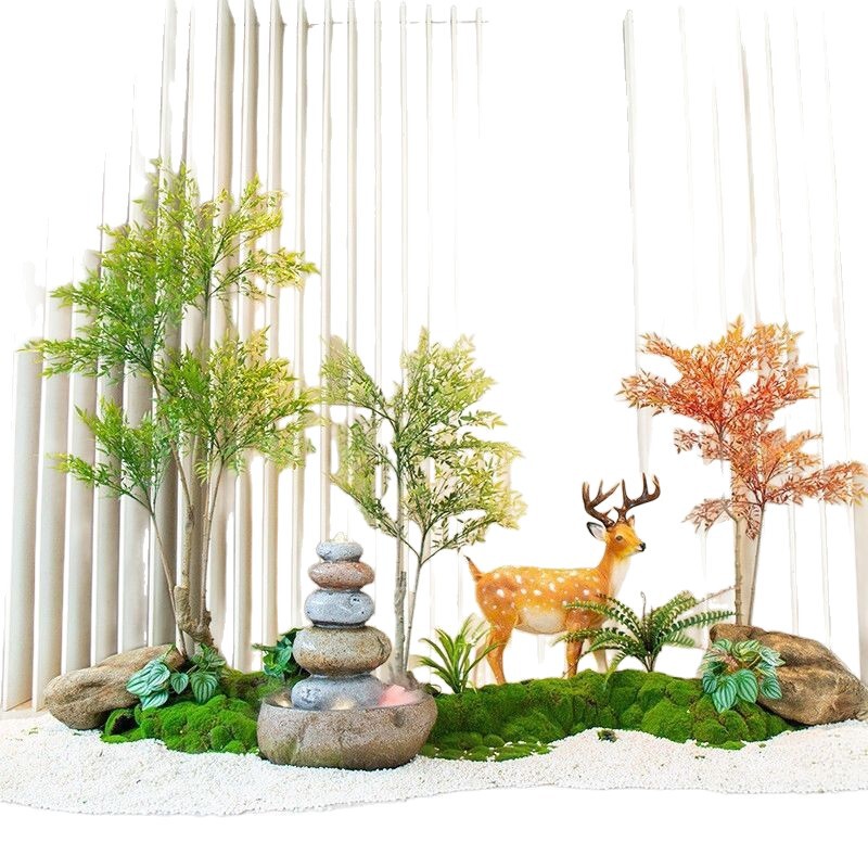 造花南天竹鉢植え造園緑植物装飾屋内外階段コーナーウィンドウ床レイアウト|undefined