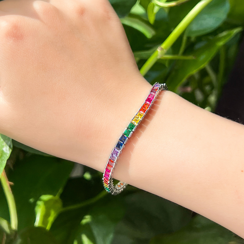 Geometric Elegant Zircon Copper Bracelets Plating Box Clasp Closure display picture 1