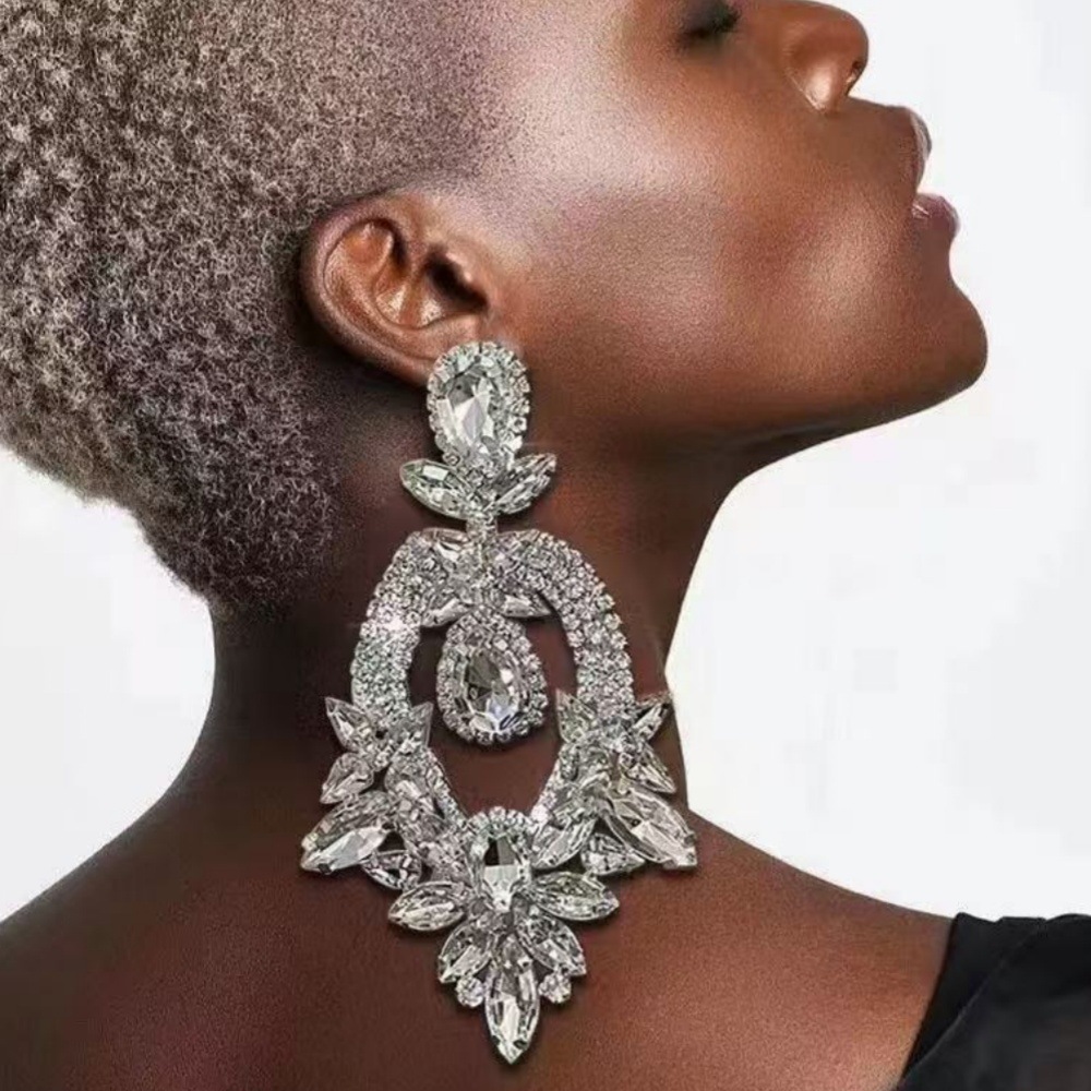 Cross-Border Fashion Geometric Rhinestone Earrings, Luxurious and High-End Full Diamond Drop Pendant Earrings for Women