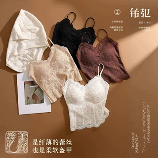 秋冬法式纯欲蕾丝吊带背心带胸垫加绒修身内搭打底美背保暖上衣女