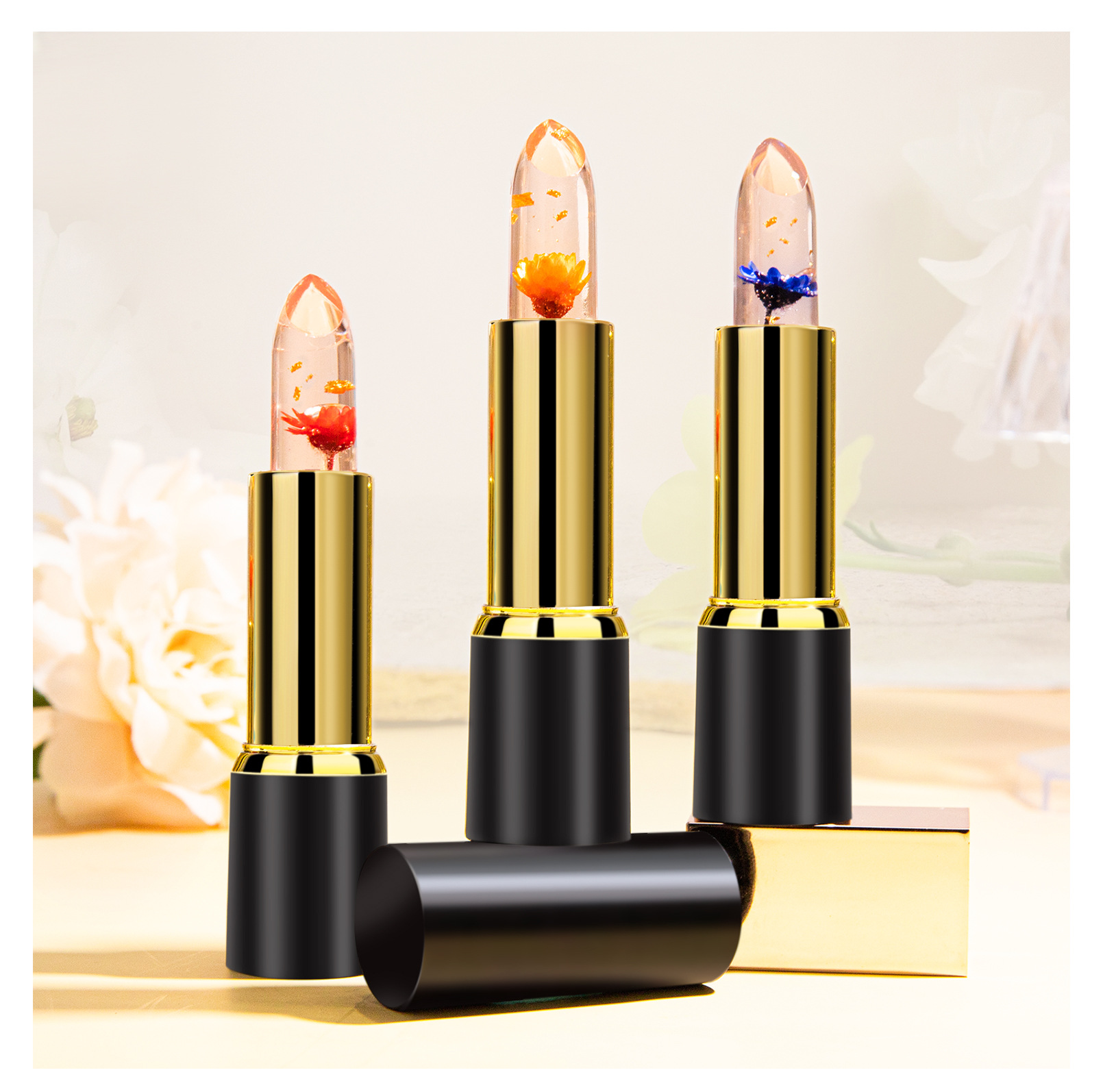 Hellokiss jelly Flower Lipstick Moisturizing, hydrating, long-lasting and color-enhancing gold foil thermochromic lipstick is selling well across borders undefined