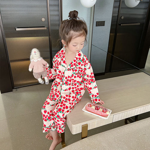 Girls pajamas 2024 new spring and autumn girls spring thin baby split suit long-sleeved children's home clothes