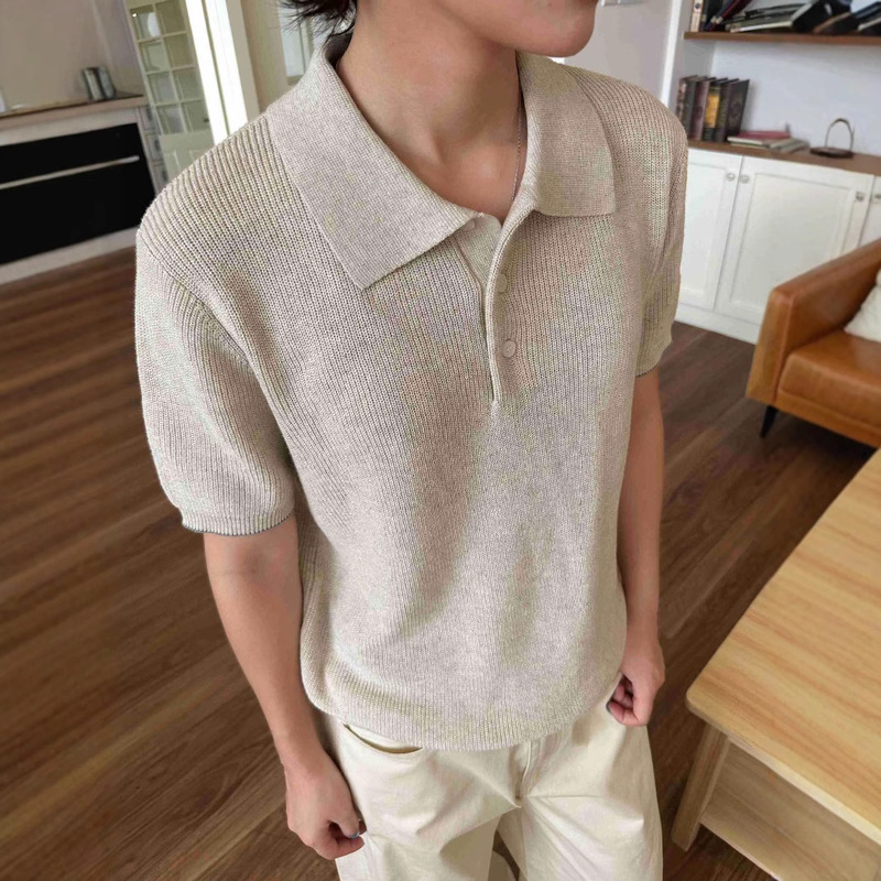 Eme Yishengyi New Luxury Summer Knitted Cotton Linen Yarn Old Money Style Relaxed Breathable Polo Short Sleeve Knit Shirt