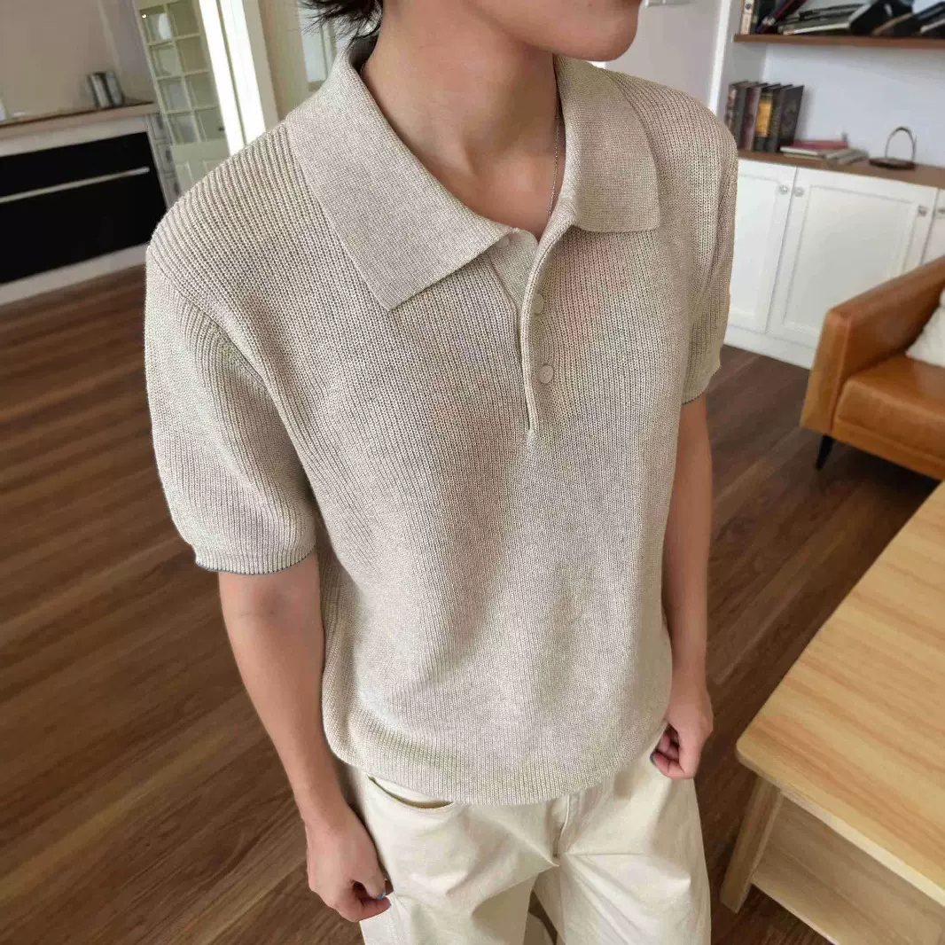 EME男装 新贵高奢夏季针织棉麻花纱老钱松弛透气polo短袖针织衫