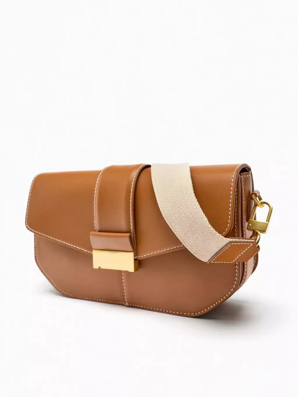 Sewing Thread Fashion Element Women's Pu Leather Solid Color Classic Style Sewing Thread Square Flip Cover Crossbody Bag