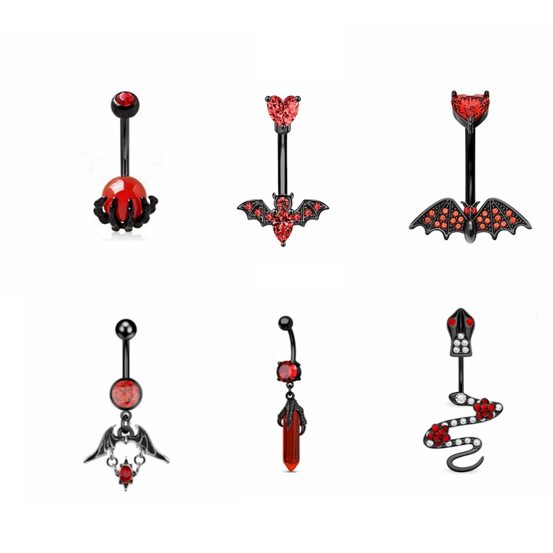 New Cross-border Halloween Ring With A Unique And Creative Bat Design, Dark-themed Body Piercing Navel Stud Accessory_voghion.com