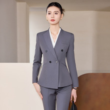 灰色高级感职业装西服外套女2025秋季新款酒店经理4S店销售工作服