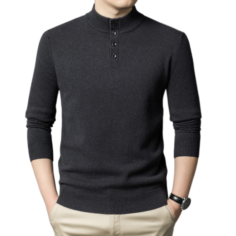 100 순수 양모 스웨터 남자의 가을과 겨울 새로운 젊은 중년 버튼 반 터틀넥 터틀넥 두꺼운 스웨터 캐시미어 스웨터