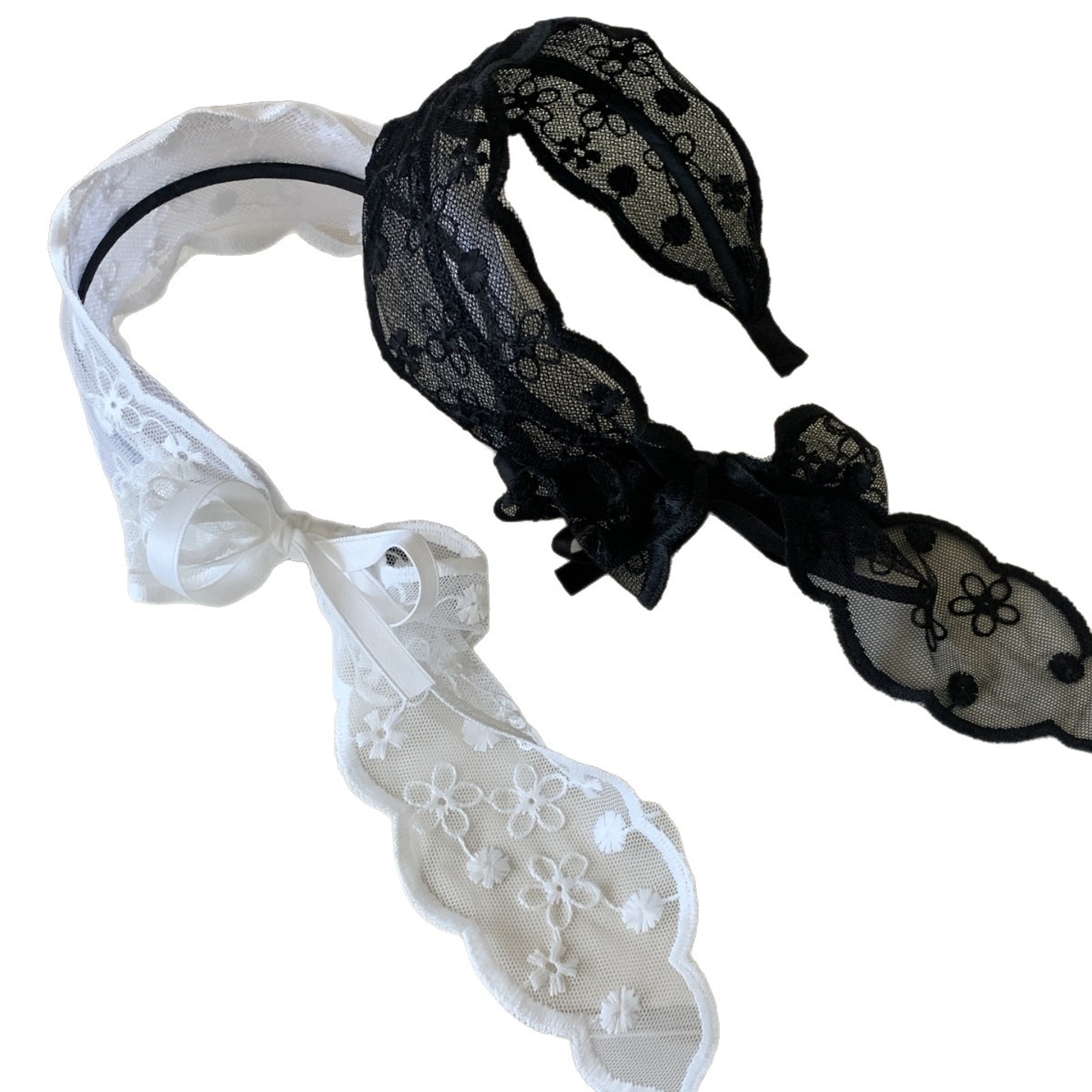Diadema impresa con bordado de flores de encaje de estilo ballet, diadema de ala ancha dulce de alta gama, accesorios para el cabello
