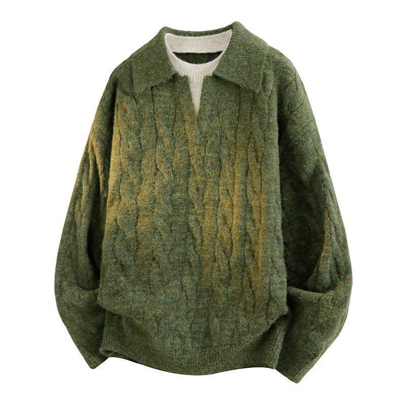 Explosiones transfronterizas de tamaño grande falso de dos piezas de polo camisa de punto de torsión suéter hombre viejo dinero fábrica de moda al por mayor