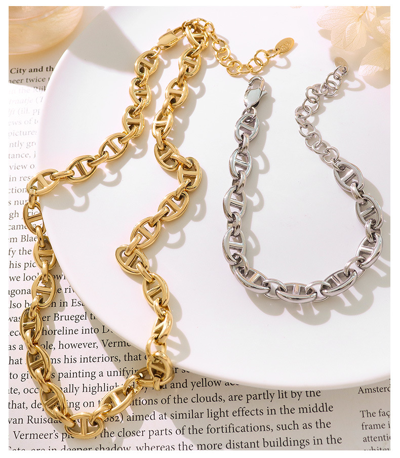 retro simple thick chain hip hop bracelet ring necklace titanium steel