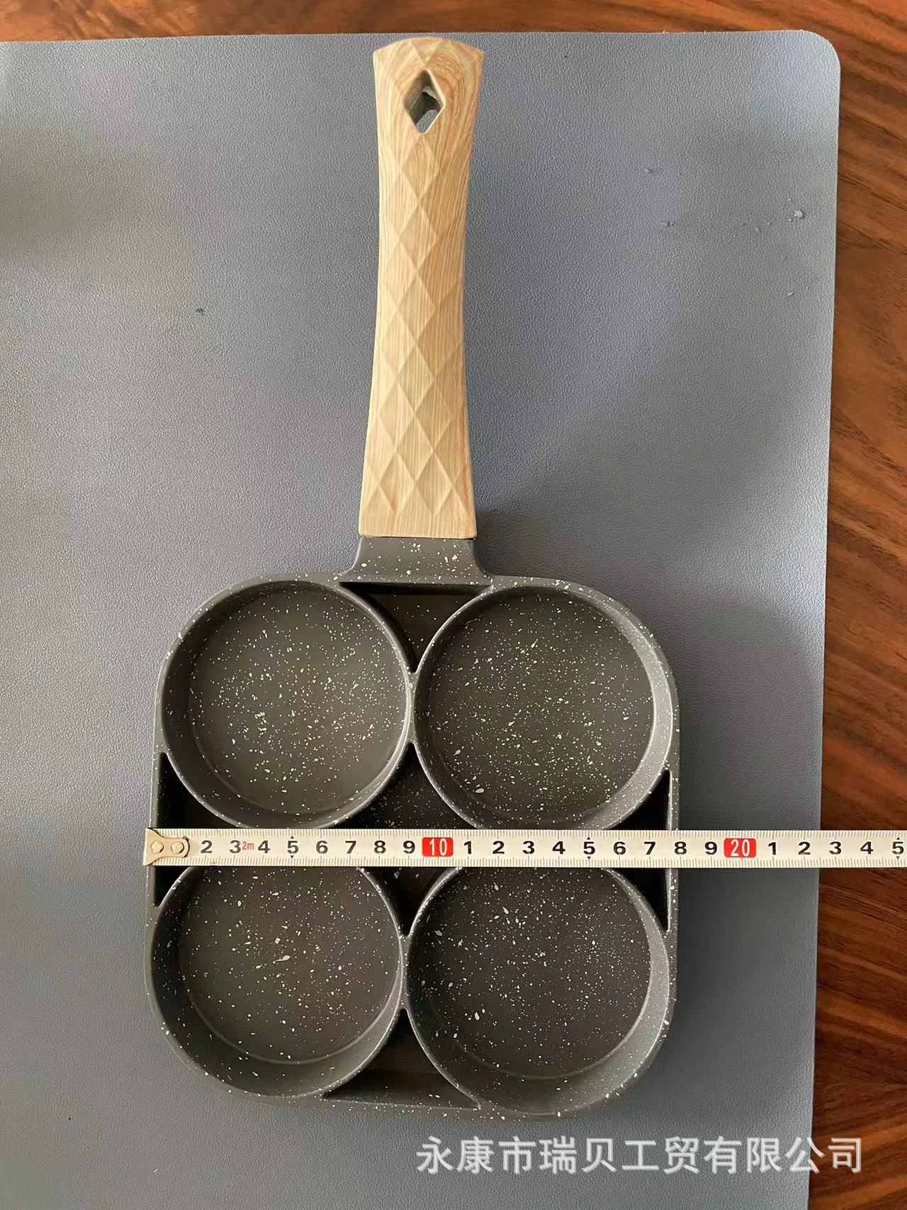 Sartén para huevos de cuatro orificios con mango grande de doble fondo de 18cm/19cm, sartén plana antiadherente para huevos, bola de masa, hamburguesa para desayuno