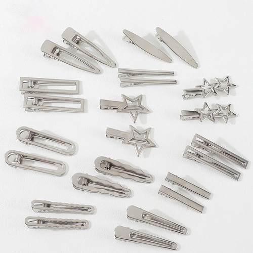 Stainless steel plated iron hair clips wholesale, various shapes and sizes, side clips, five-pointed star, water drop, cloud, wave, hollow design