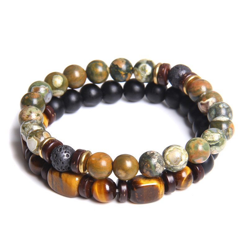 Holiday, Shopping Occasion natural stone, Tiger Eye Material Retro Geometric Natural Stone Tiger Eye Men'S Bracelets Men Beaded Bracelets