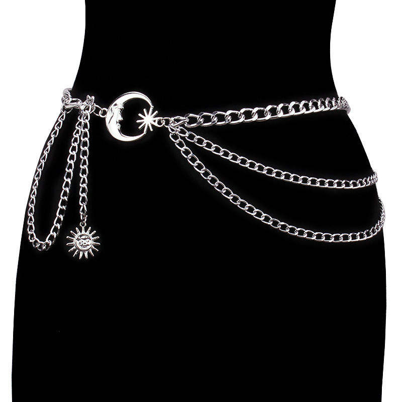 European and American Fashion Jewelry Moon Multi-Layer Metal Chain Waist Chain Belt Hip-Hop Punk Sun Crescent Body Chain