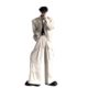 Niche Washed Tie-Dye Design Sense creamy-white Leather Jacket Men's and Women's High Sense High Street Shoulder Pad Couple's Jacket Trendy