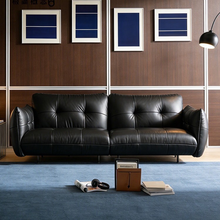 Concepto minimalista sofá Walker estilo francés salón de estar sofá de cuero retro sala de estar para tres personas arte de cuero negro medieval lujoso