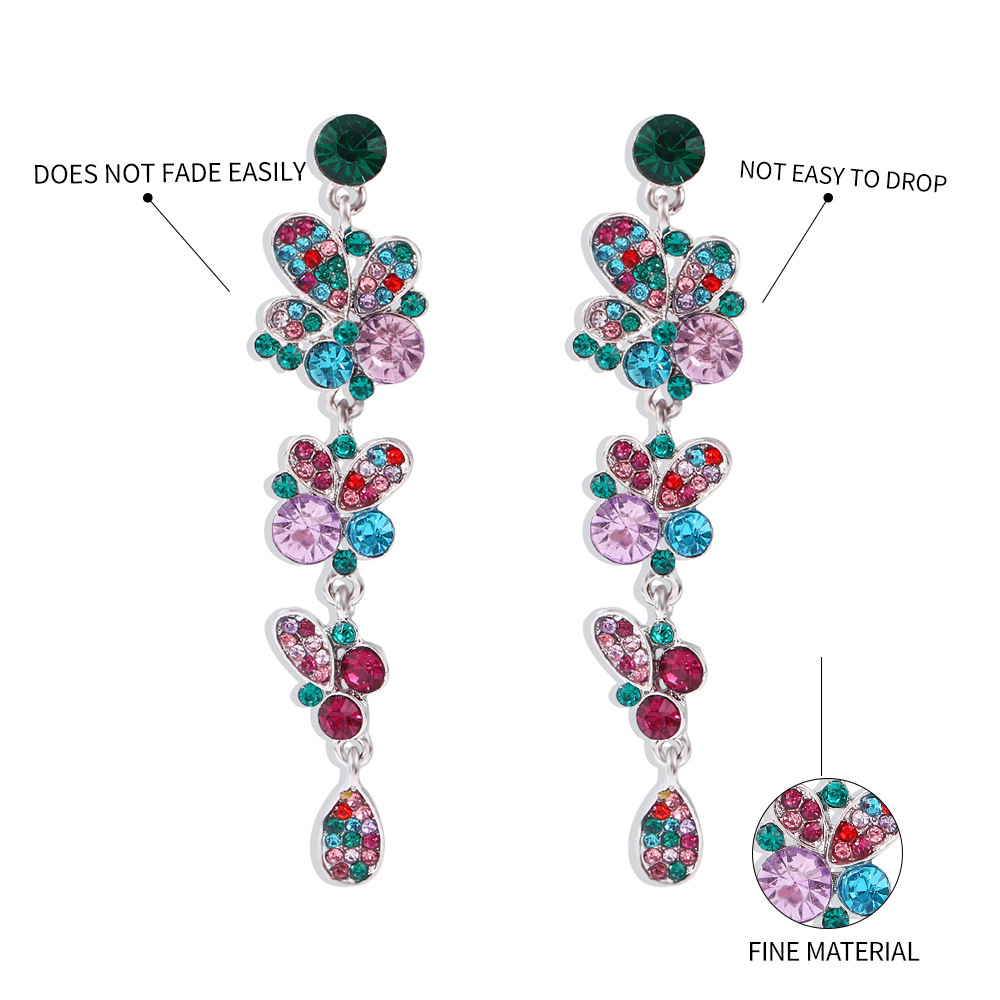 Retro Multi-layer Color Diamond Long Earring display picture 9