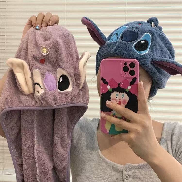 Cute Stitch Thick Absorbent Quick-Dry Hair Towel Wrap, Soft Home-Use Shampoo Towel, Shower Cap