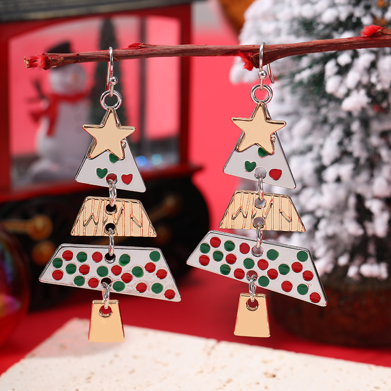 Nuevo árbol de Navidad de aleación transfronteriza pendientes largos de fiesta de mujeres pendientes de moda collares joyas de orejas navideñas