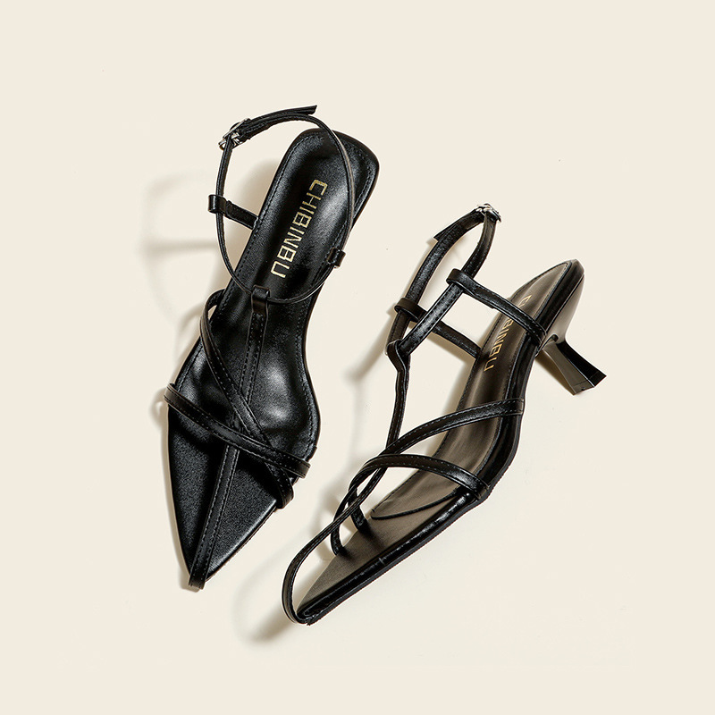 High-Heeled Sandals for Women in Summer, New Design, Pointed Toe, Cross-Shaped Straps, Kitten Heels, Temperament, Skirts, High-Heeled Shoes for Women