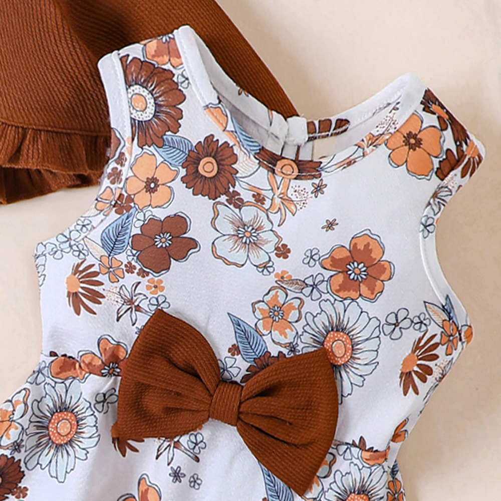 Vêtements pour enfants EW Nouveau produit pour filles Printemps et automne Robe imprimée Ensemble cardigan tricoté TZ828-C_voghion.com